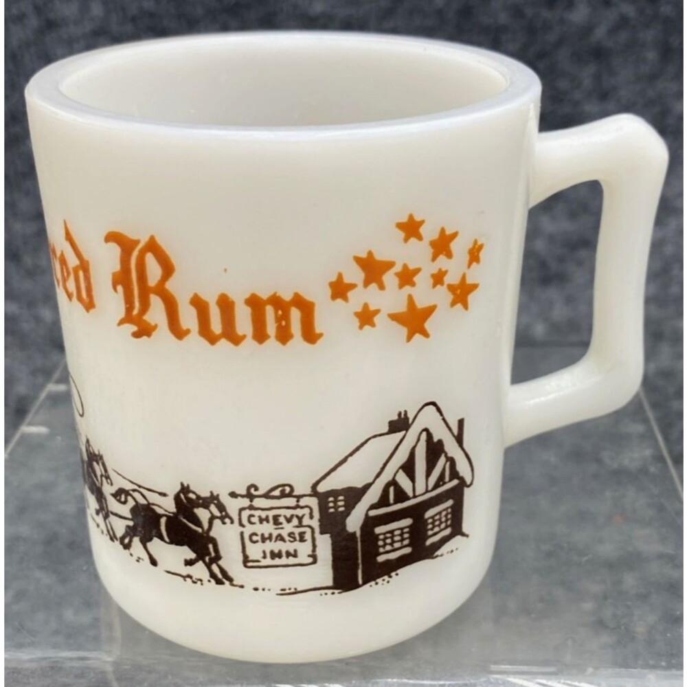 Vintage Hazel Atlas Milk Glass Mug Buttered Rum Chevy Chase Inn Holiday Barware